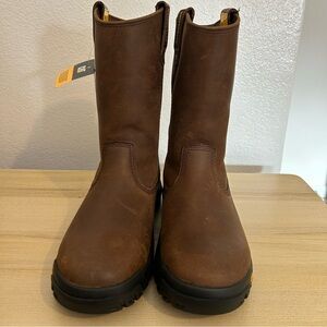 Caterpillar Work Boots Drawbar Brown Leather Pull-On Slip Resistant Men's 7.5